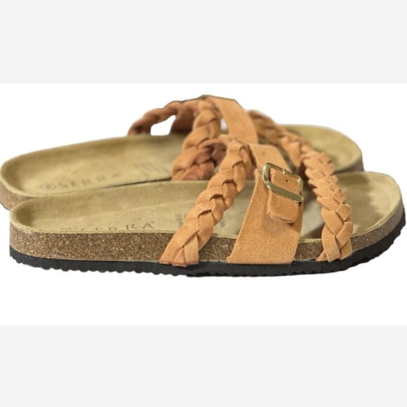 Serra Leather Sandals Women's Size 8 Peach Braids Buckle Suede Upper Slip On - Picture 1 of 5